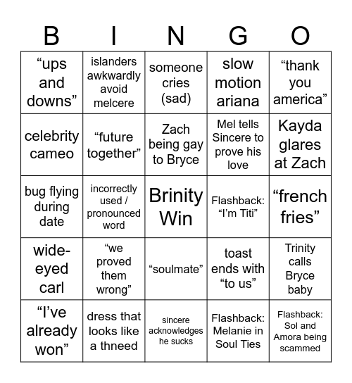 Love Island Bingo Card