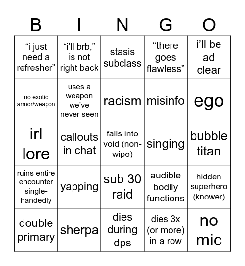 Untitled Bingo Card