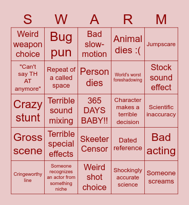 MOSQUITO (1994) SILLYPANTS CENTRAL SWARM NIGHT Bingo Card