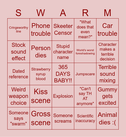 MOSQUITO (1994) SILLYPANTS CENTRAL SWARM NIGHT Bingo Card