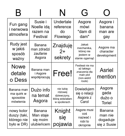Deltarune Chapter 5 bingo Card