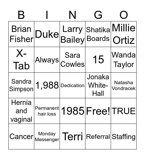 Clients First Day  Bingo Card