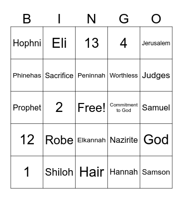 Samuel Lesson 1 Bingo Card