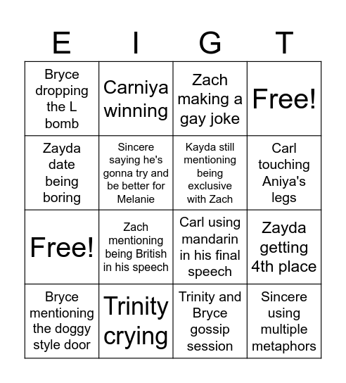 Love island USA season 8 finale Bingo Card