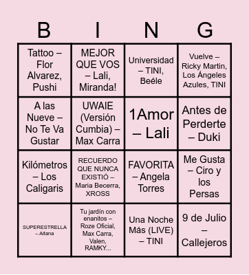Bingo Musical Bingo Card