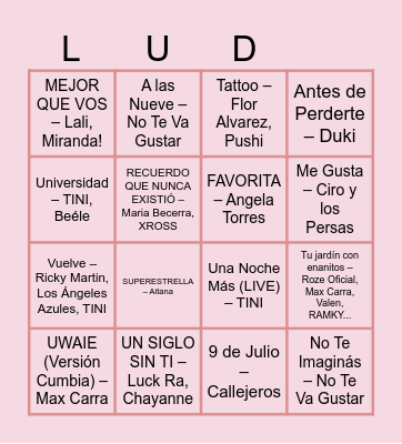 Bingo Musical Bingo Card