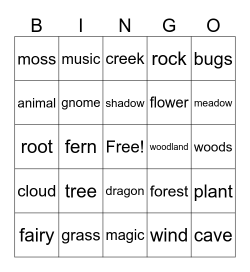 Enchanted Forrest Bingo Card