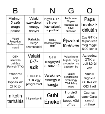 GTK Bingo Card
