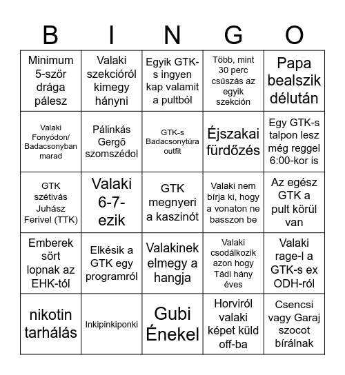 GTK Bingo Card