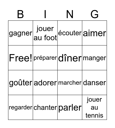 Les activités  Bingo Card