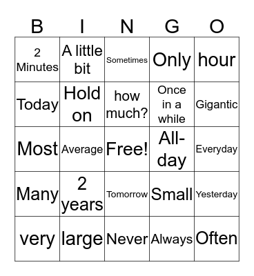 Vocabulary Bingo Card