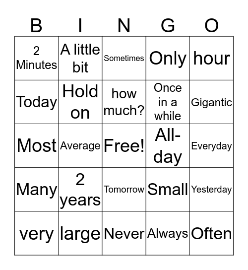 Vocabulary Bingo Card