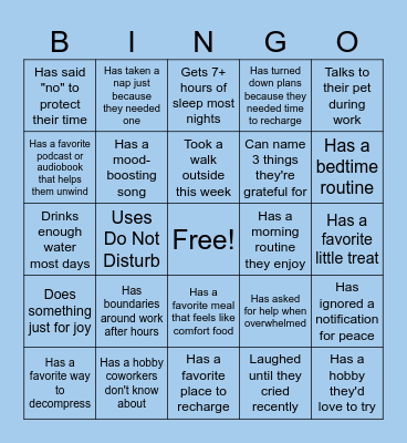 Well-Being Bingo Card