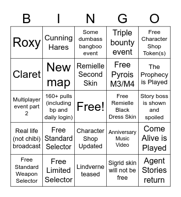 ZZZ 3.1 Bingo Card