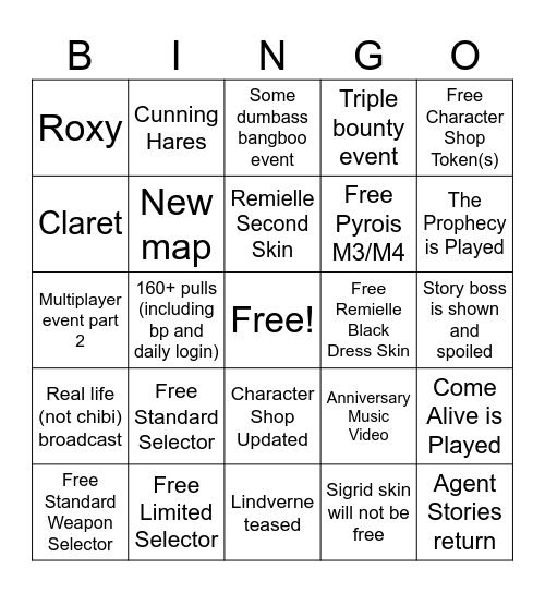 ZZZ 3.1 Bingo Card