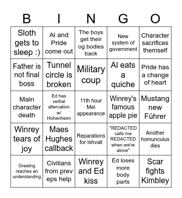 FMA:B DAY OF RECKONING BINGO Card