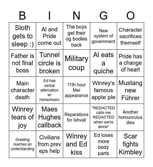 FMA:B DAY OF RECKONING BINGO Card