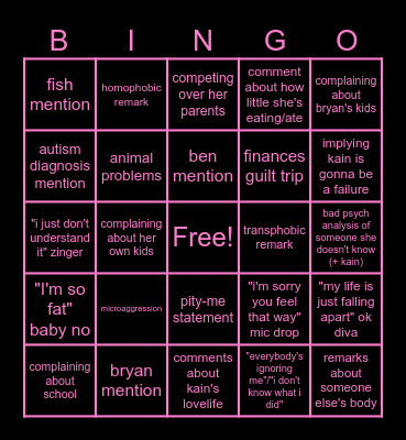 Sinister Sara Bingo Card