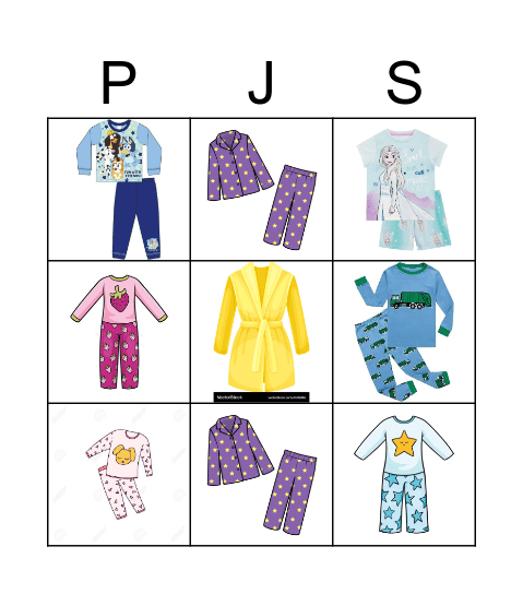 Pyjama Week Bingo Card