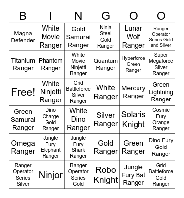 Sixth Ranger Bingo Card