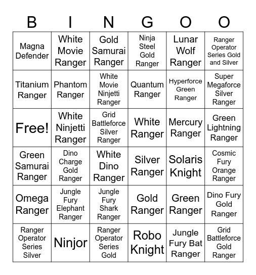 Sixth Ranger Bingo Card