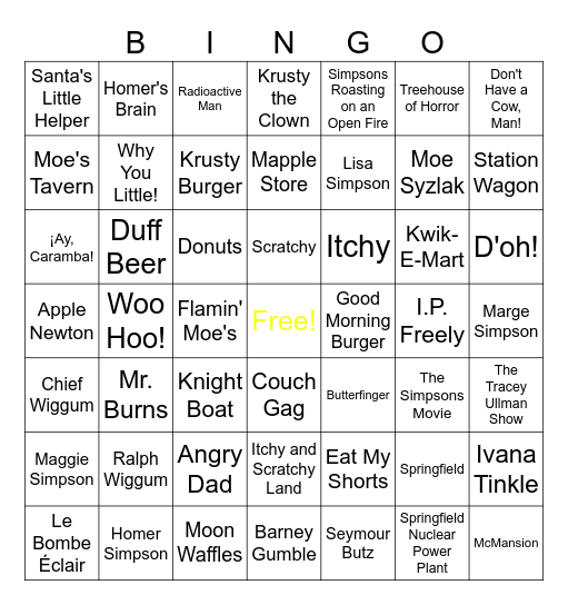 The Simpsons Bingo Card