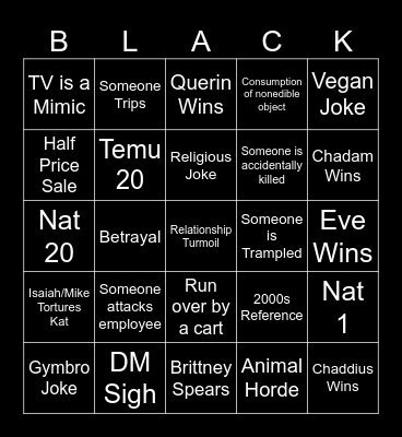 Black Friday Session Bingo Card