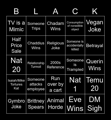 Black Friday Session Bingo Card