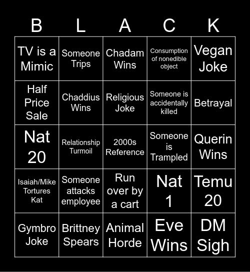 Black Friday Session Bingo Card