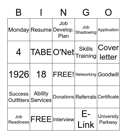 Goodwill BINGO Card