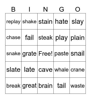 ay words Bingo Card