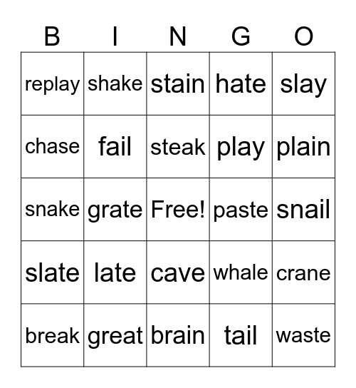ay words Bingo Card