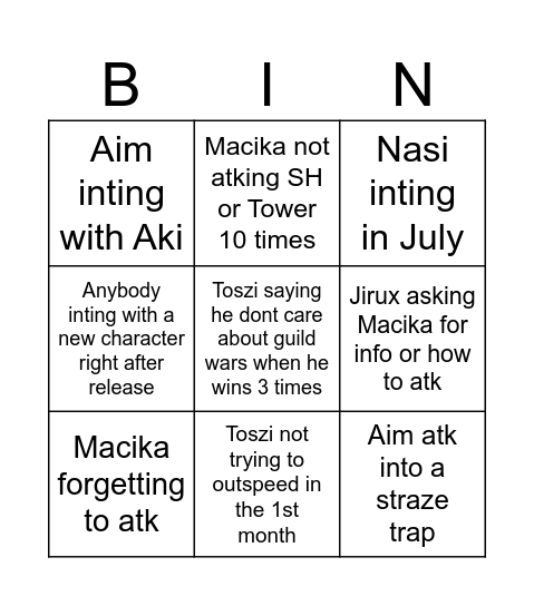 Untitled Bingo Card