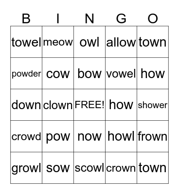 OW words Bingo Card