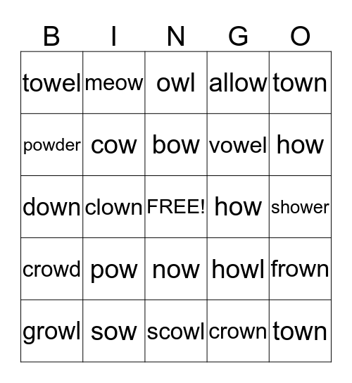 OW words Bingo Card