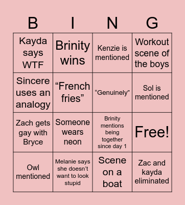 Love island finale Bingo Card