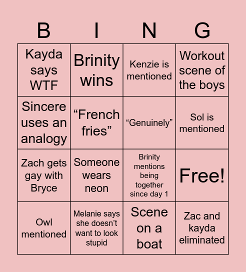 Love island finale Bingo Card