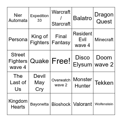 Fortnite Gaming Season Crossover Bingo Card