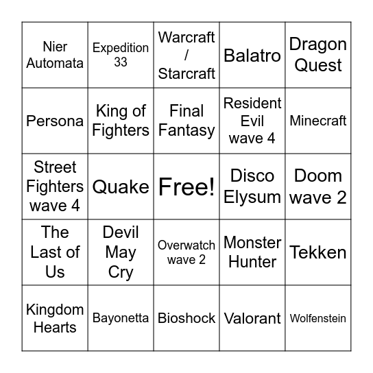 Fortnite Gaming Season Crossover Bingo Card