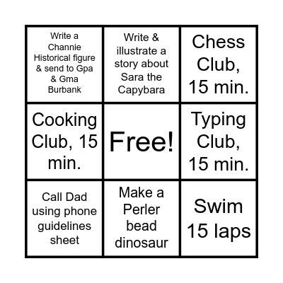 July 12th-17th Bingo Card