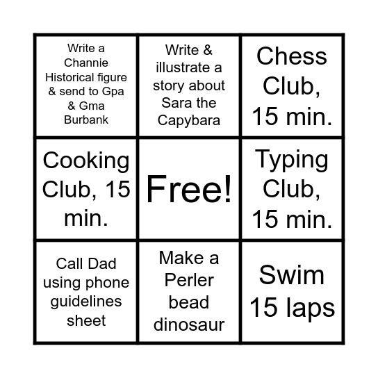 July 12th-17th Bingo Card