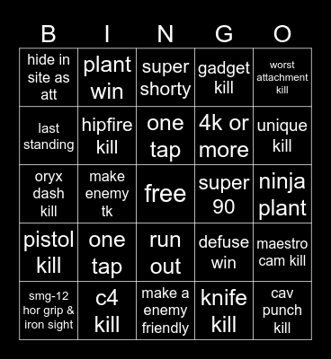 R6 Bingo Card