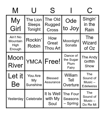 Music in the Glen Bingo Card