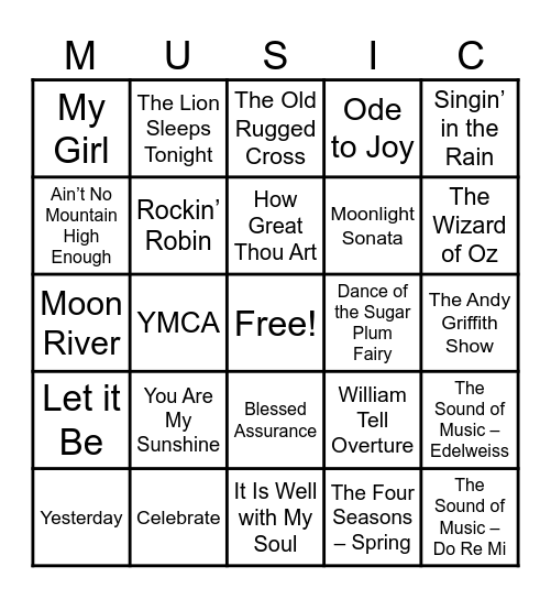 Music in the Glen Bingo Card