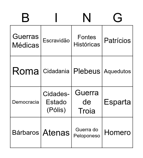BINGO DO 1º ANO Bingo Card