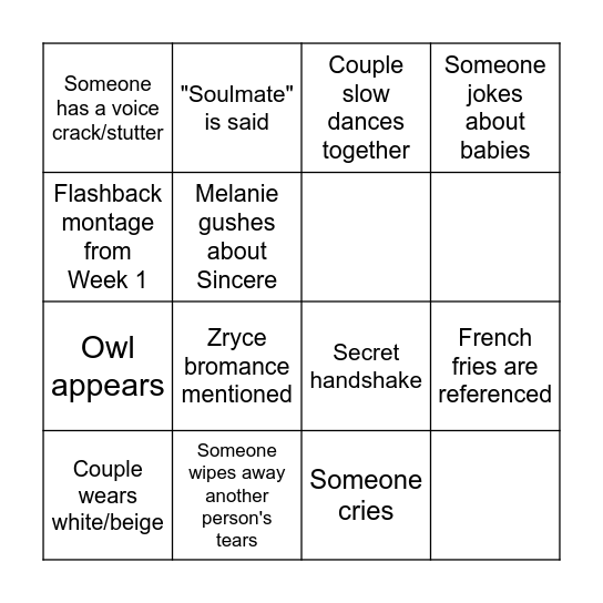 Love Island Finale! Bingo Card
