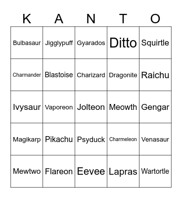 Pokemon Merch Gen 1 Bingo Card
