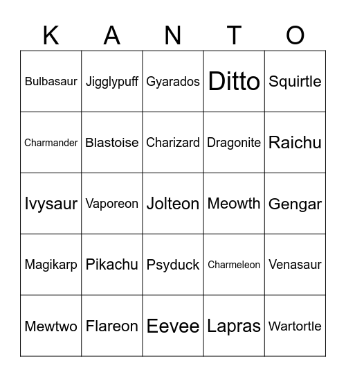 Pokemon Merch Gen 1 Bingo Card