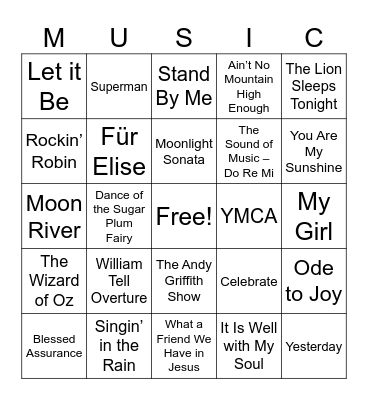 Music in the Glen Bingo Card