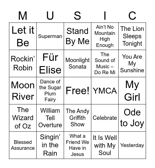 Music in the Glen Bingo Card